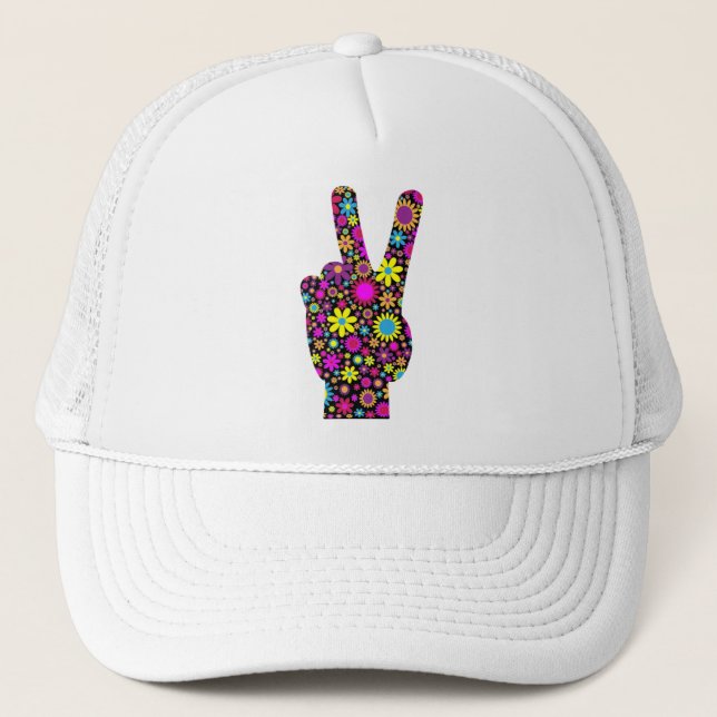 Gorra De Camionero Rótulo DE MANO DE PAZ FLORAL (Anverso)