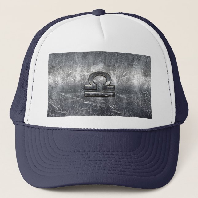 Gorra De Camionero Rótulo industrial Libra Zodiac en acero plateado (Anverso)