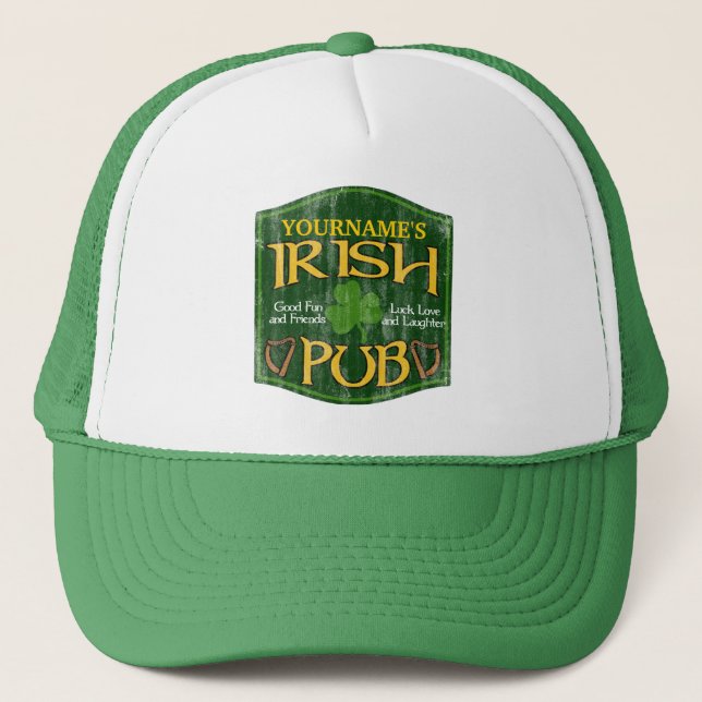 Gorra De Camionero Rótulo irlandés personalizado del Pub (Anverso)