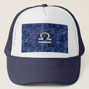 Gorra De Camionero Rótulo Libra Zodiac en camuflaje digital azul