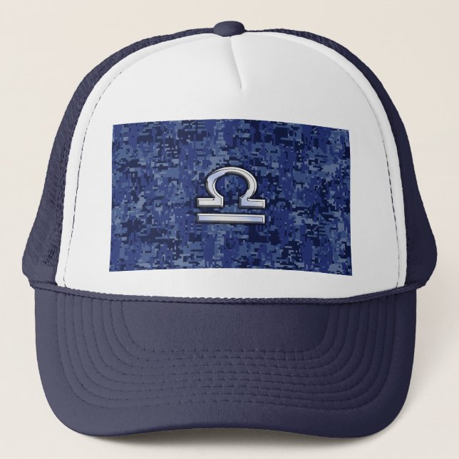 Gorra De Camionero Rótulo Libra Zodiac en camuflaje digital azul (Anverso)