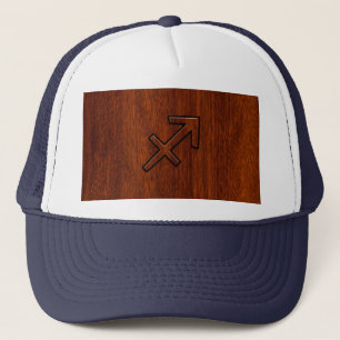 Gorra De Camionero Rótulo Sagittarius Zodiac moderno en estilo caoba