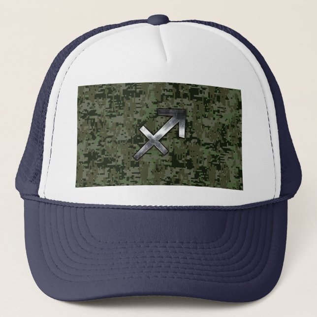 Gorra De Camionero Rótulo Silver Sagittarius en Camo Digital Woodland (Anverso)