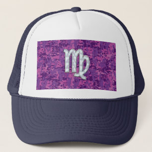 Gorra De Camionero Rótulo Virgo Zodiac en camuflaje digital rosado