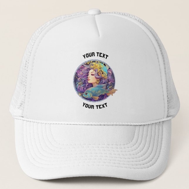 GORRA DE CAMIONERO RÓTULO ZODIAC DE PISCES PERSONALIZADOS (Anverso)