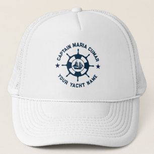 Gorra De Camionero Rueda de barco náutica blanca azul vintage