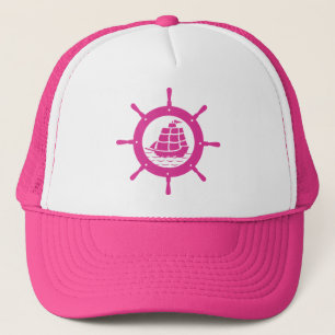 Gorra De Camionero Rueda Náutica Blanca y Rosa
