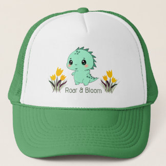 Gorra De Camionero Rugir & Florecer Dinosaurio Verde Adorable