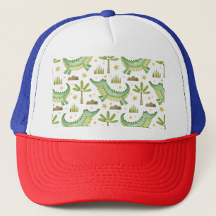Gorra De Camionero Safari africano: Cocodrilo acuarela y palmeras