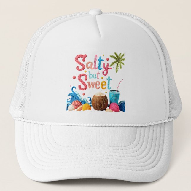 Gorra De Camionero Salado pero Dulce - Divertido tema de Playa  (Anverso)