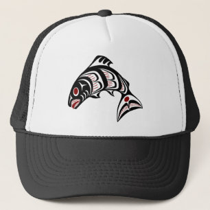 Gorra De Camionero Salmón artístico de la costa del Pacífico noroeste