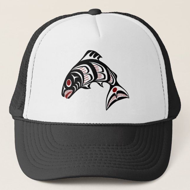 Gorra De Camionero Salmón artístico de la costa del Pacífico noroeste (Anverso)