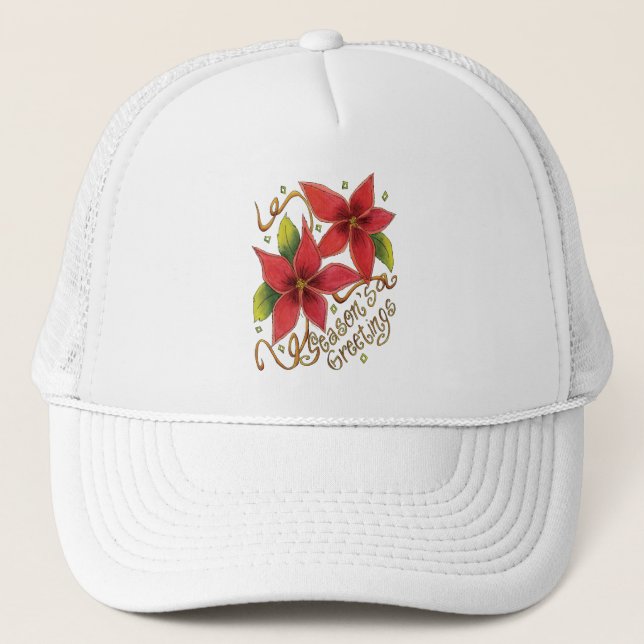 Gorra De Camionero Saludos de la temporada de Navidades con Poinsetti (Anverso)