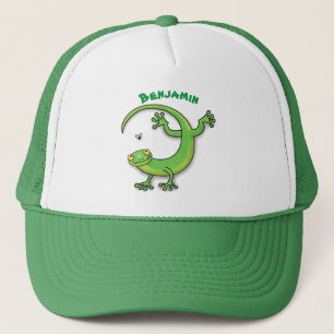 Gorra De Camionero Saludos felices de gecko verde lindo con personali