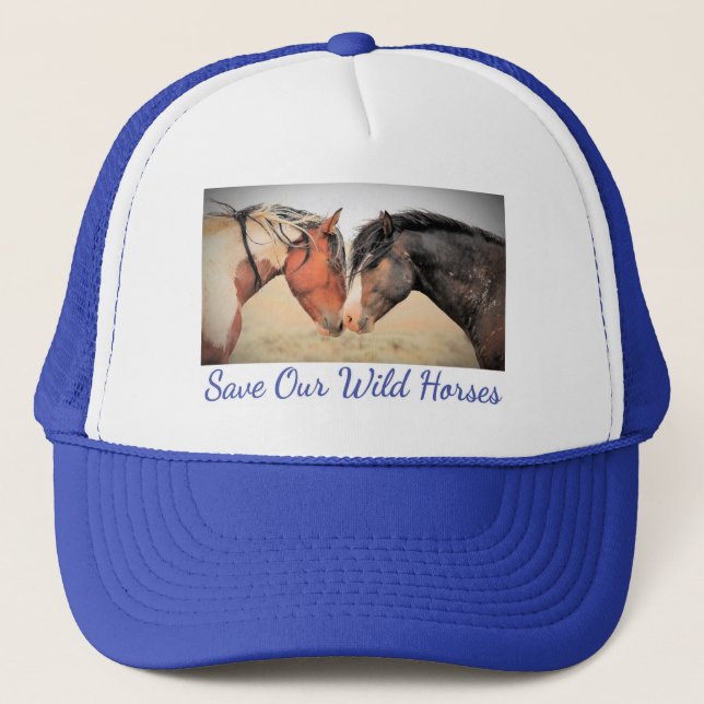 Gorra De Camionero Salvar nuestro salvaje caballo de azul (Anverso)