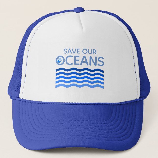 Gorra De Camionero Salvar nuestros océanos ondas de tierra estilizada (Anverso)