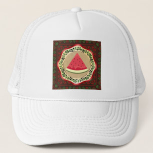 Gorra De Camionero sandía en plato de oliva con tatreez palestino