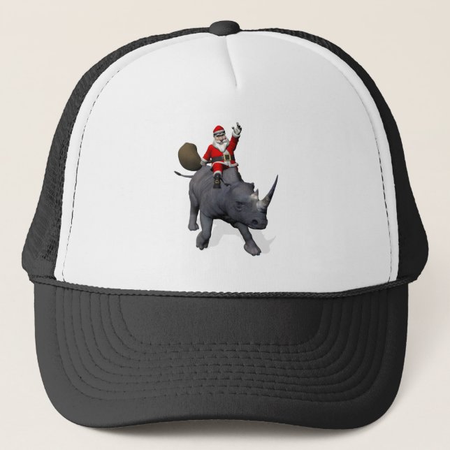 Gorra De Camionero Santa Claus monta sobre rinocerontes rinocerontes (Anverso)