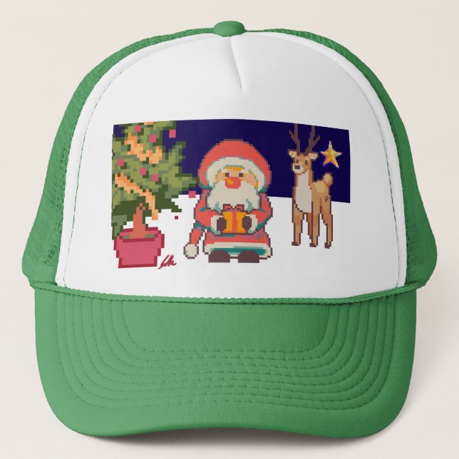 Gorra De Camionero Santa Claus, Reindeer Pixel Art (Anverso)