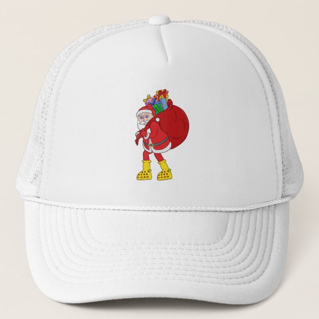 Gorra De Camionero Santa Claus viste grandes botes amarillos (Anverso)
