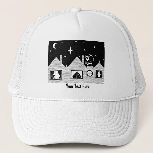 Gorra De Camionero santa contemporánea en el techo navidades negros y (Anverso)