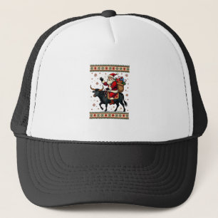 Gorra De Camionero Santa Vintage Montando Vaca Altlandesa Navidad Vec