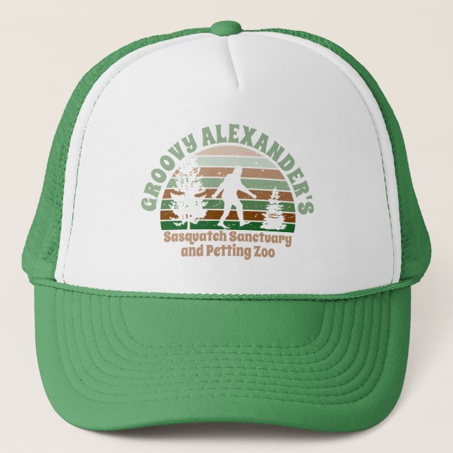 Gorra De Camionero Santuario de Sasquatch divertido y personalizado (Anverso)
