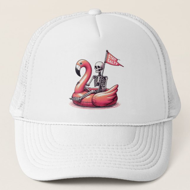 Gorra De Camionero Sarcástico esqueleto sobre flamenco - Permanecer s (Anverso)