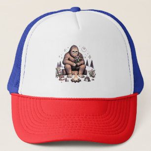 Gorra De Camionero Sasquatch sosteniendo flores