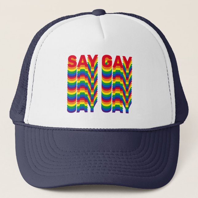 Gorra De Camionero Say Gay rainbow lgbtq patrón retro (Anverso)