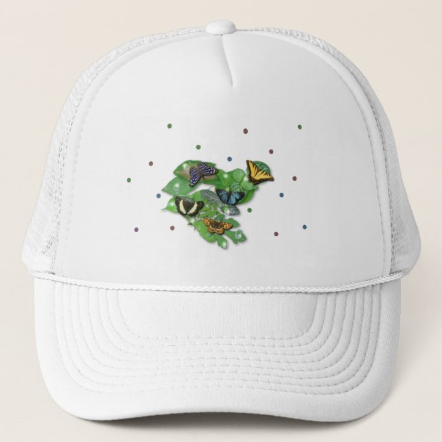 Gorra De Camionero Schmetterlinge mit Blätter, Regentropfen, Perlen (Anverso)