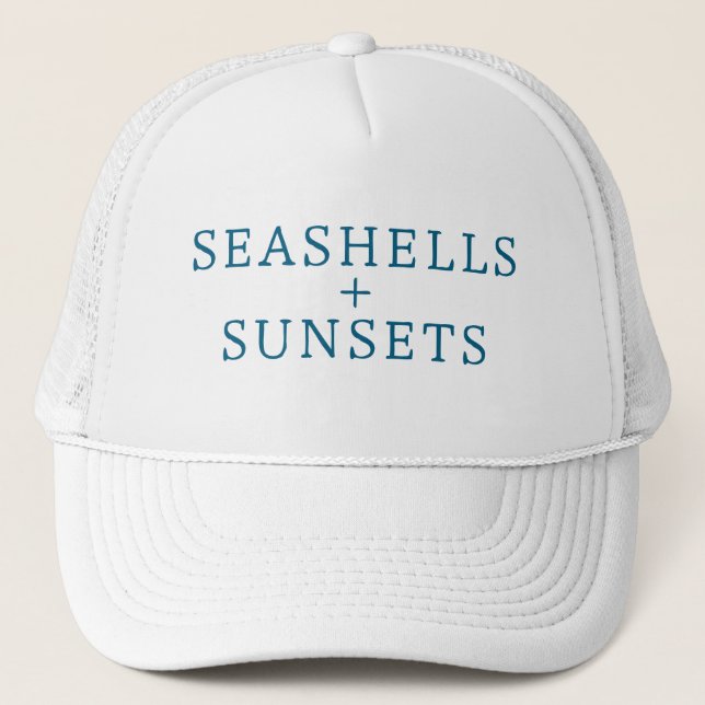 Gorra De Camionero Seashells & Sunsets Hat Vacation Beach Custom Cap (Anverso)