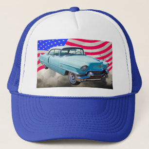 Gorra De Camionero Sedán 1956 Deville Cadillac y bandera americana