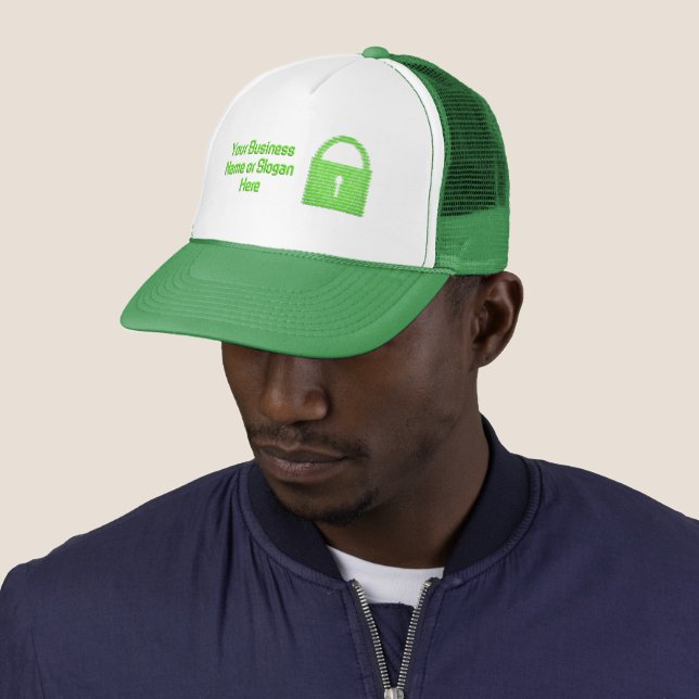 Gorra De Camionero Seguridad digital - Bloqueo verde con nombre comer (In situ)