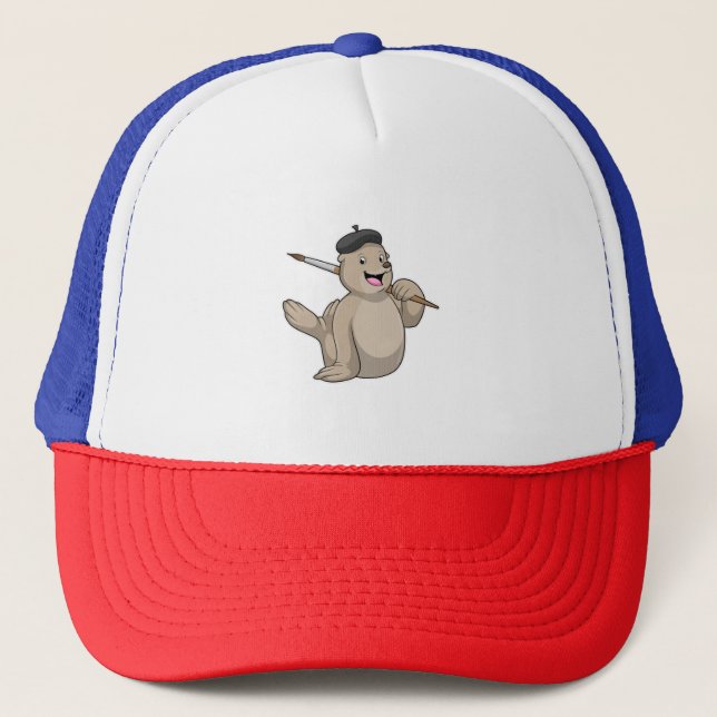 Gorra De Camionero Sellar como pintador con pincel de pintura (Anverso)