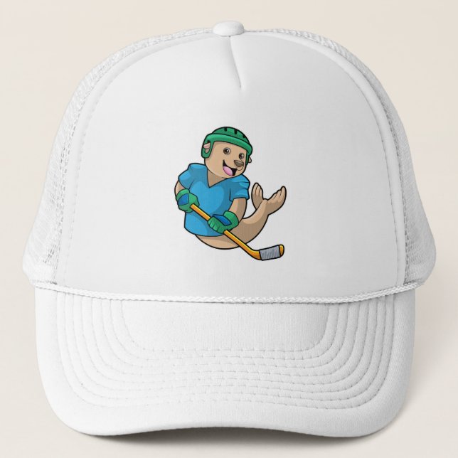 Gorra De Camionero Sello de hockey sobre hielo con bastón de hockey s (Anverso)