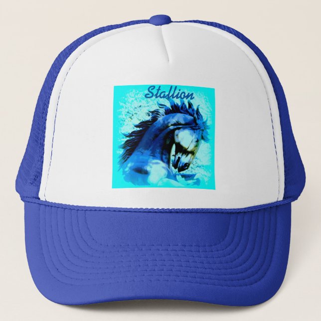 Gorra De Camionero semental de mustang azul (Anverso)