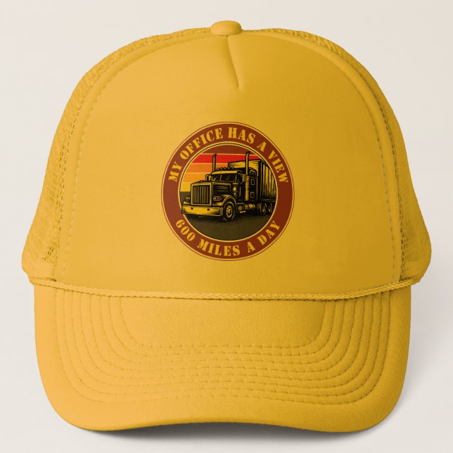 Gorra De Camionero Semi Truck Trucking Over Retro Sunset Template (Anverso)
