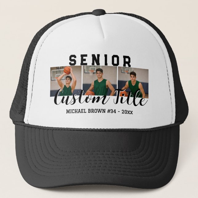 Gorra De Camionero Senior Custom Text Any Name 3 Photo Collage (Anverso)