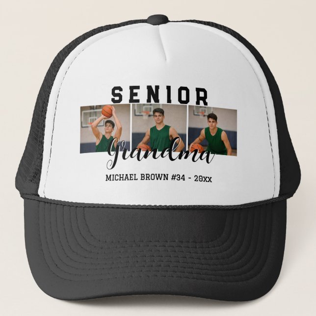Gorra De Camionero Senior Grandma Custom 3 Photo Collage Basketball (Anverso)