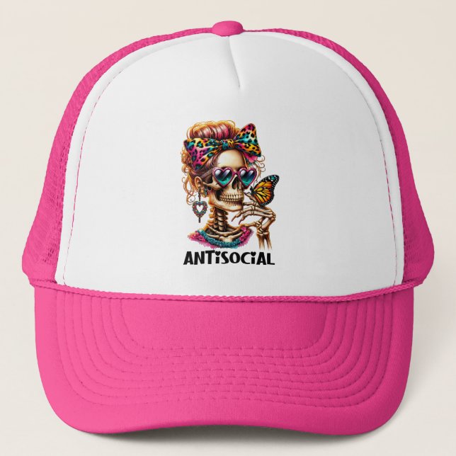 Gorra De Camionero Señora del Skeleton Antisocial (Anverso)
