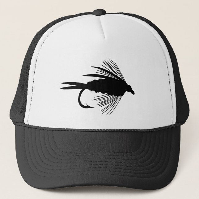 Gorra De Camionero Señuelo negro de la pesca con mosca (Anverso)