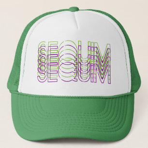 Gorra De Camionero Sequim: Arte púrpura y verde de la palabra de la
