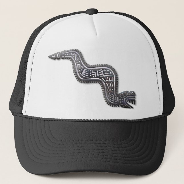 Gorra De Camionero Serpiente Maya - Negro y Plata (Anverso)
