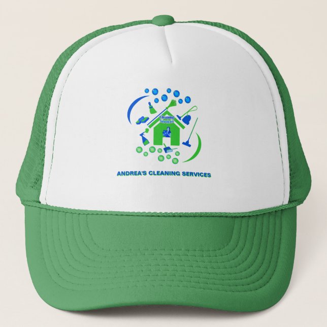 Gorra De Camionero Servicios profesionales de limpieza verde y azul (Anverso)