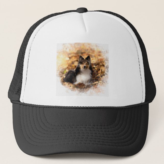 Gorra De Camionero Sheltie Shetland Sheepdog Art Painting (Anverso)
