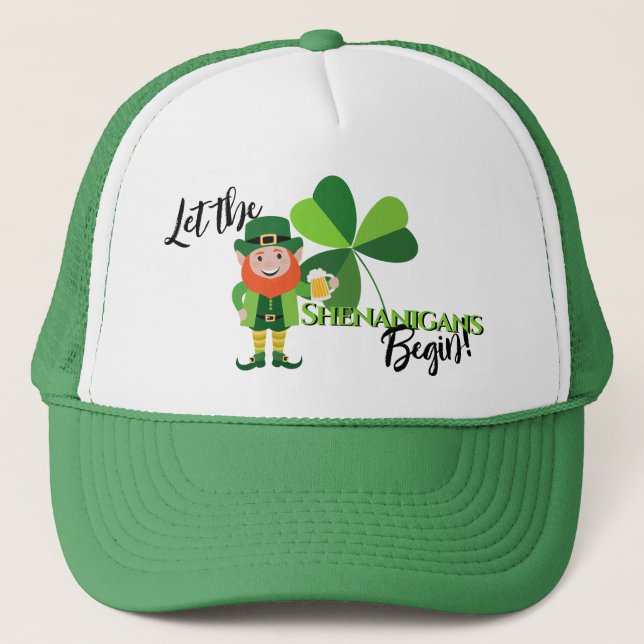 Gorra De Camionero Shenanigans Leprechaun Shamrock St Patrick's Day (Anverso)