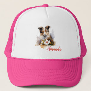 Gorra De Camionero Shetland Sheepdog Puppy Mascota Flor acuática