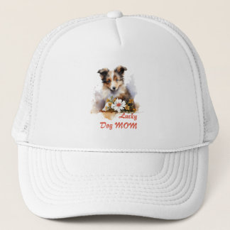 Gorra De Camionero Shetland Sheepdog Puppy Mascota Flor acuática