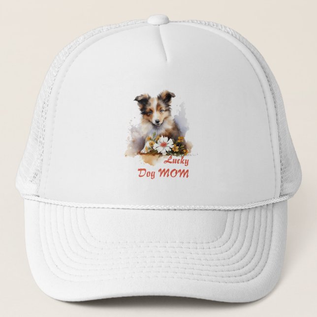 Gorra De Camionero Shetland Sheepdog Puppy Mascota Flor acuática (Anverso)
